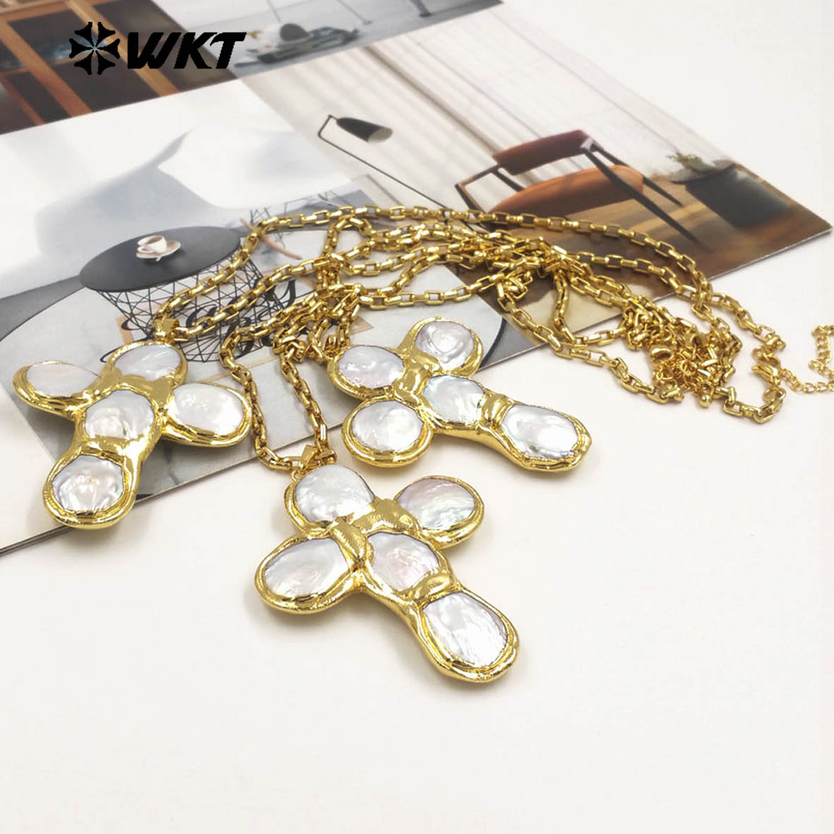 WT-JN349 Desain Terbaru Kalung - Pearl Trim Chain ulasan dan harga
